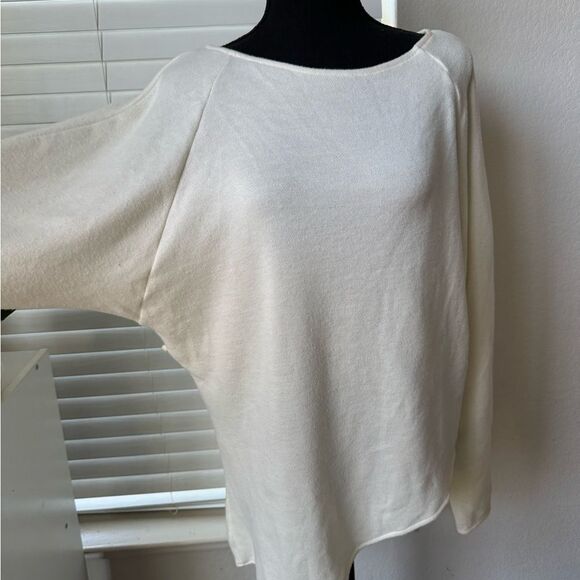 Zara Asymmetric Sweater Long Sleeve Cream Sz M Casual Preppy Soft Cozy *No belt - Picture 3 of 6